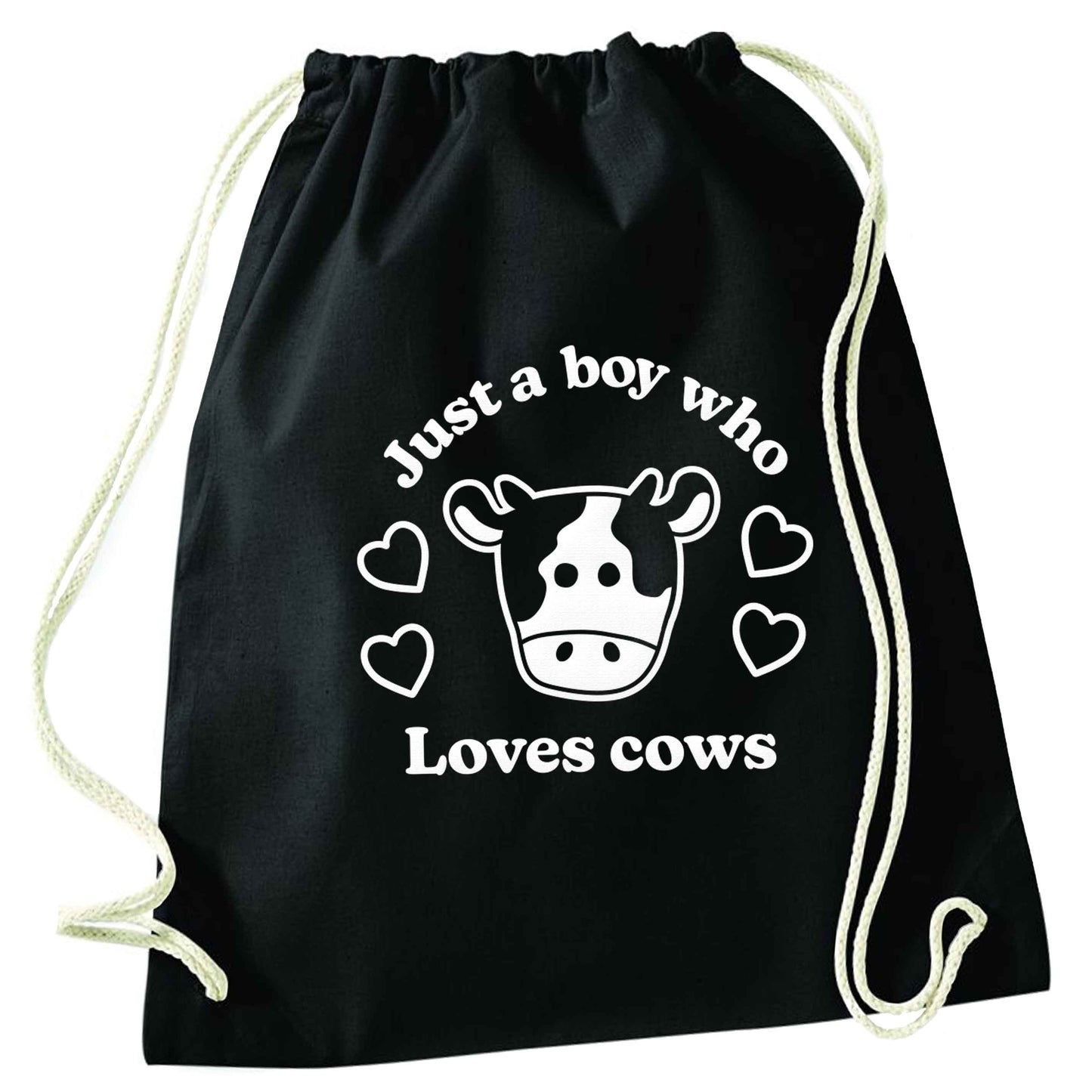 Just a boy who loves cows black drawstring bag