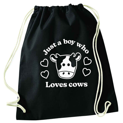 Just a boy who loves cows black drawstring bag