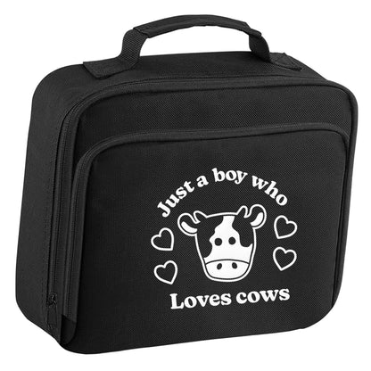 Just a boy who loves cows insulated black lunch bag cooler