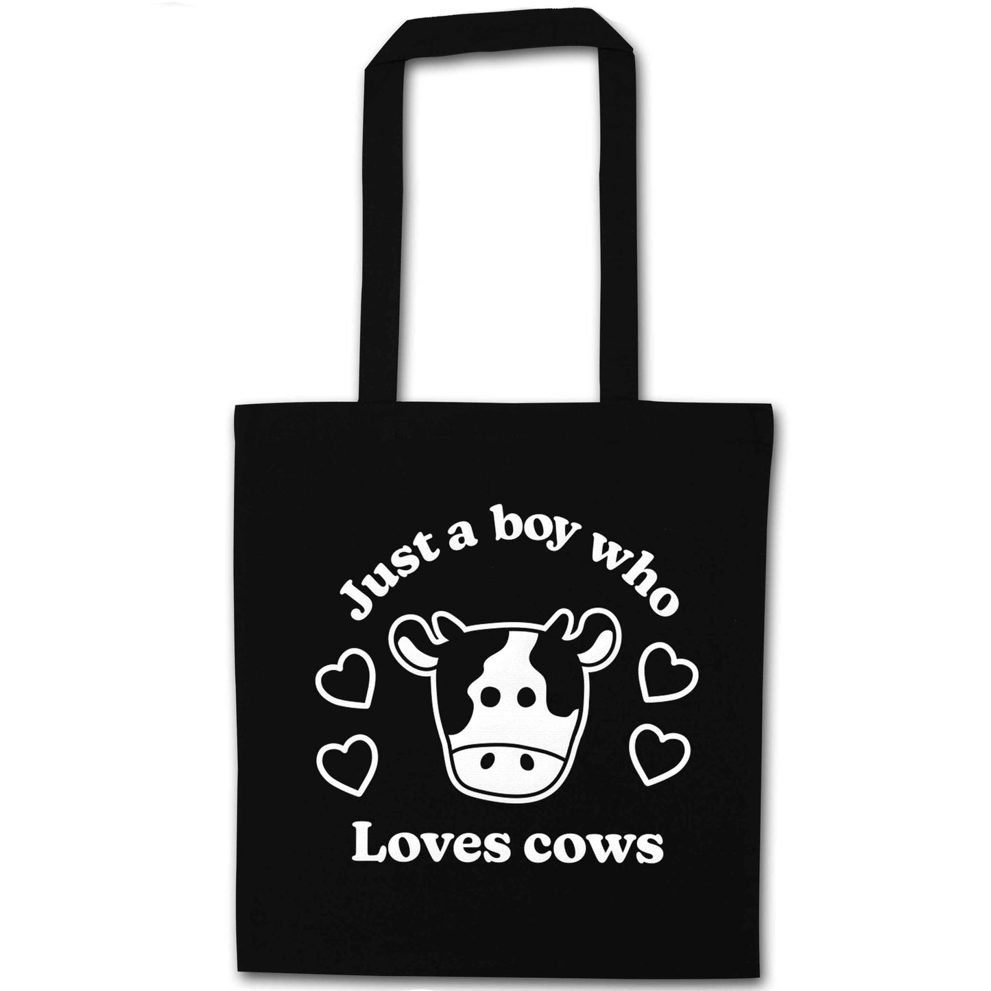 Just a boy who loves cows black tote bag