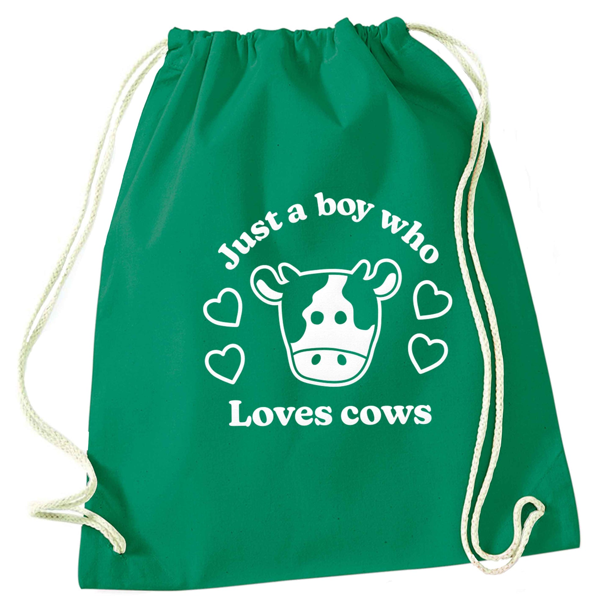 Just a boy who loves cows green drawstring bag