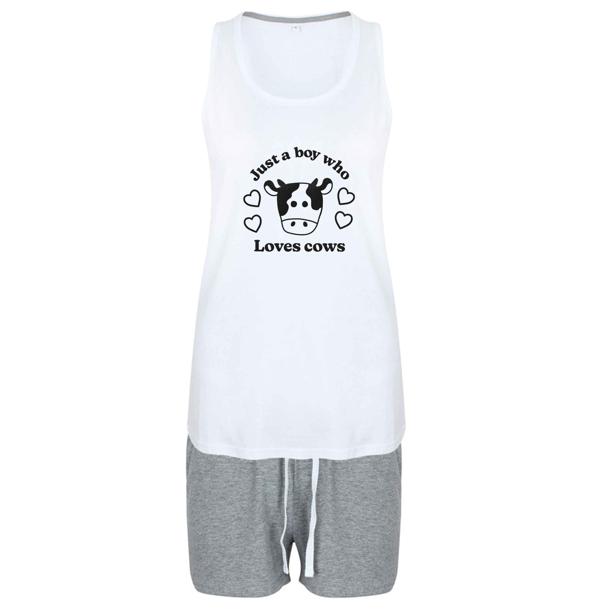 Just a boy who loves cows size XL women's pyjama shorts set in pink 