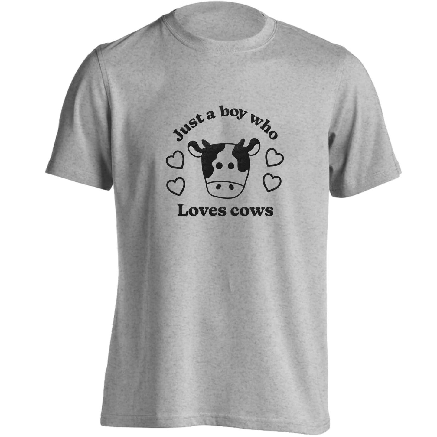 Just a boy who loves cows adults unisex grey Tshirt 2XL