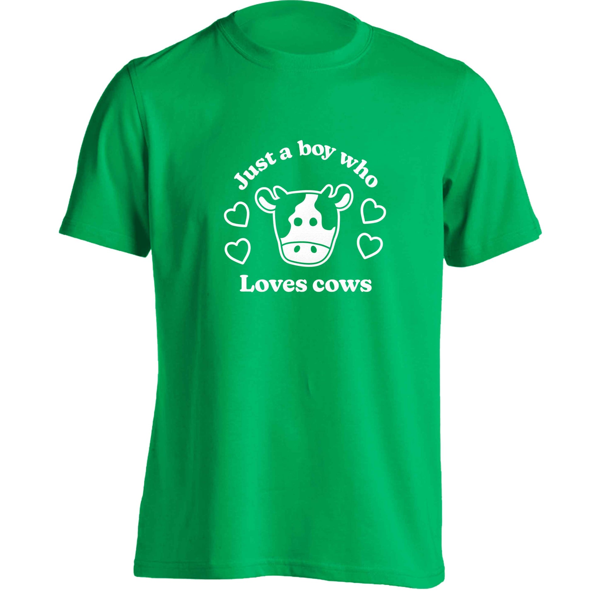 Just a boy who loves cows adults unisex green Tshirt 2XL