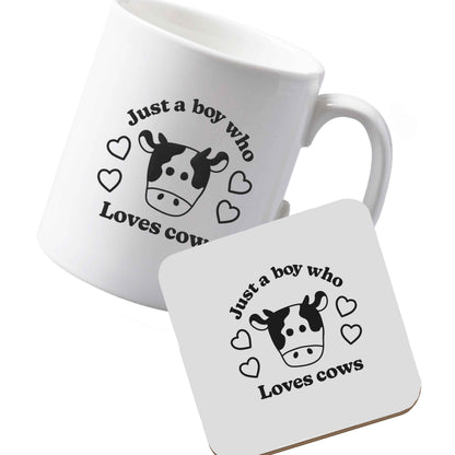 10 oz Ceramic mug and coaster Just a boy who loves cows left sided