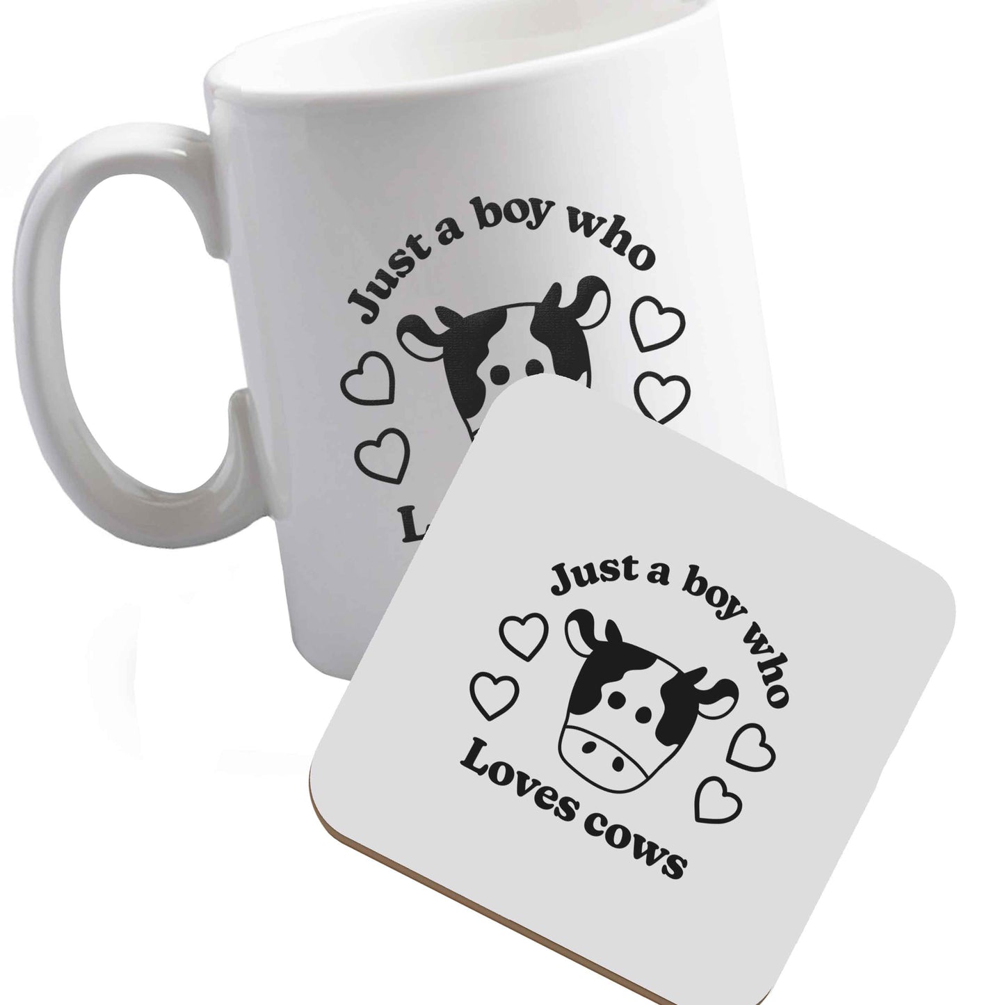 10 oz Ceramic mug and coaster Just a boy who loves cows both sides