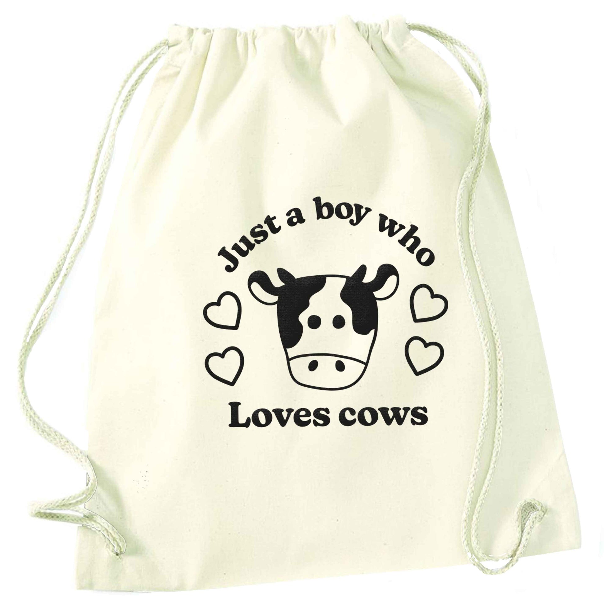 Just a boy who loves cows natural drawstring bag