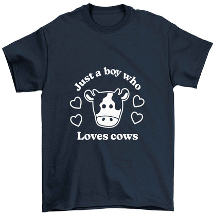 Just a boy who loves cows Children's navy Tshirt 12-13 Years