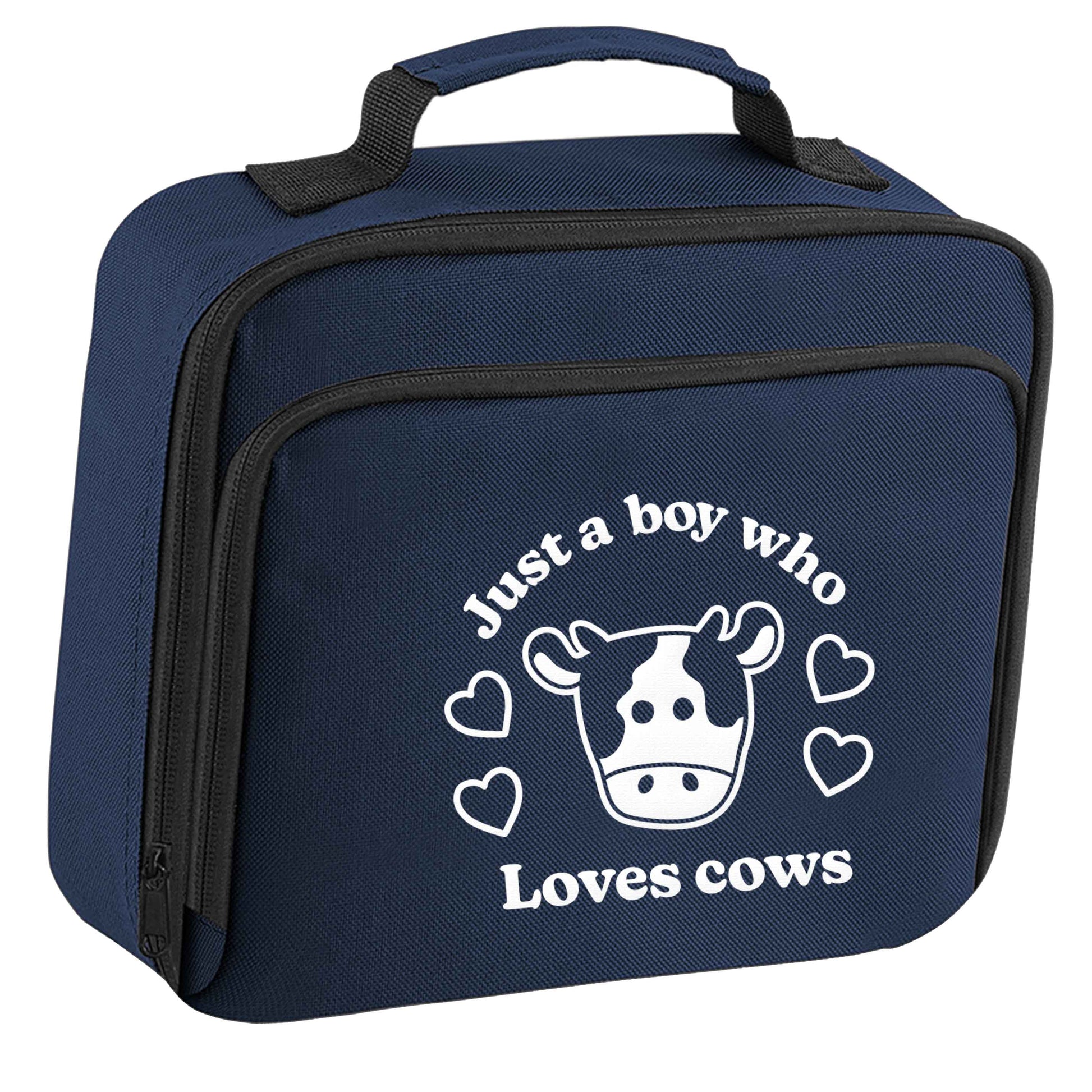 Just a boy who loves cows insulated navy lunch bag cooler