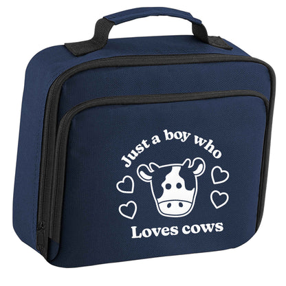 Just a boy who loves cows insulated navy lunch bag cooler