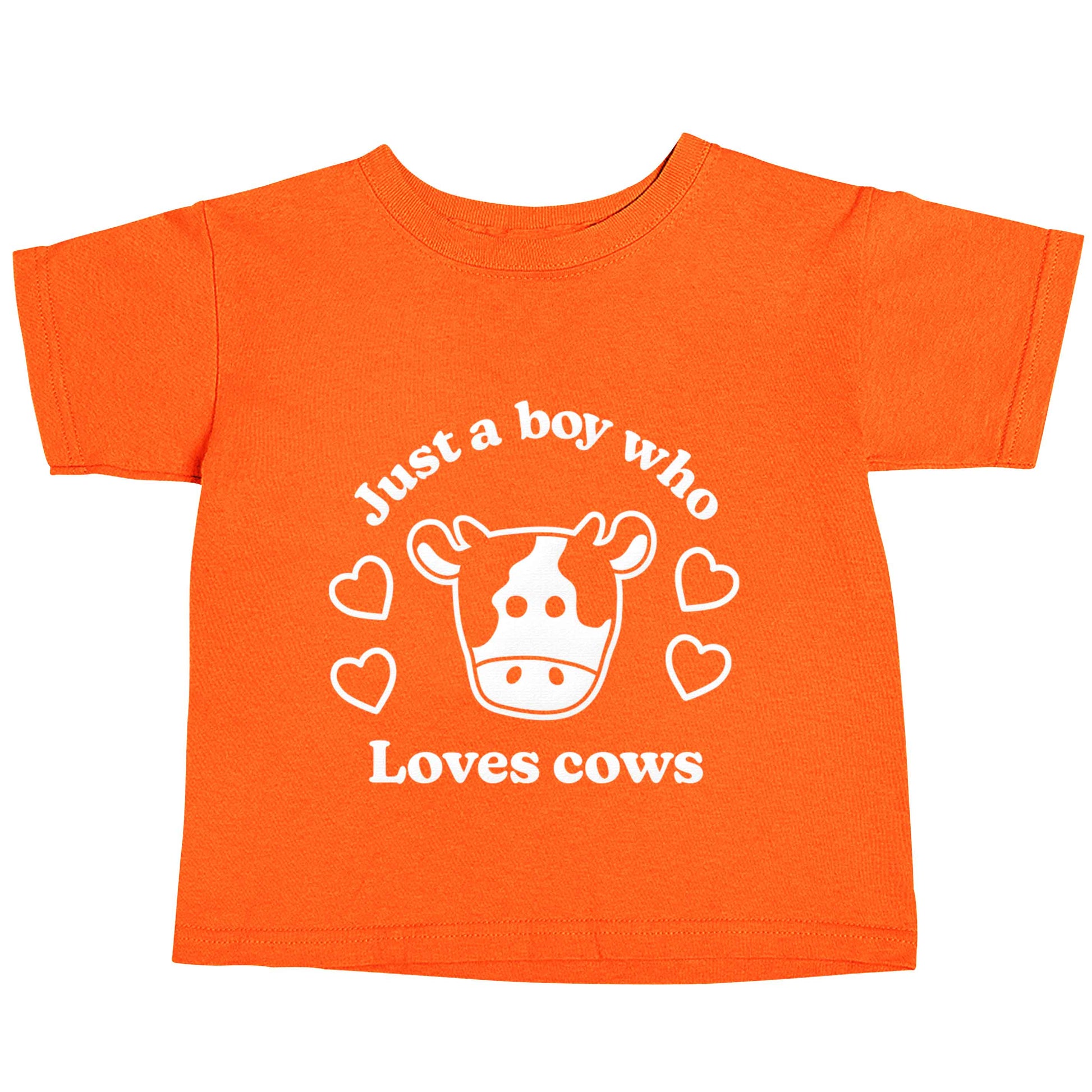 Just a boy who loves cows orange baby toddler Tshirt 2 Years