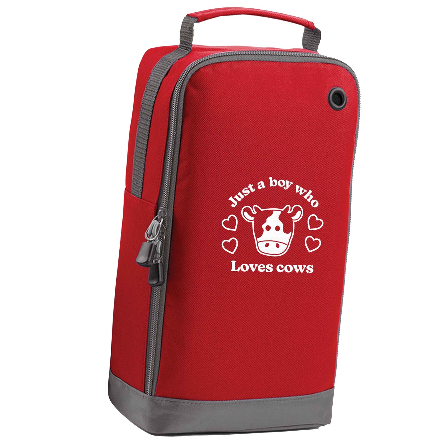 Just a boy who loves cows red sports shoe bag vertical print