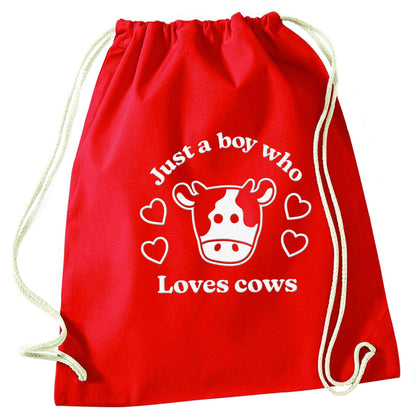 Just a boy who loves cows red drawstring bag 