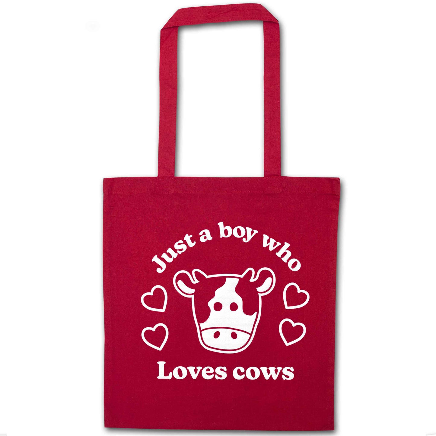Just a boy who loves cows red tote bag