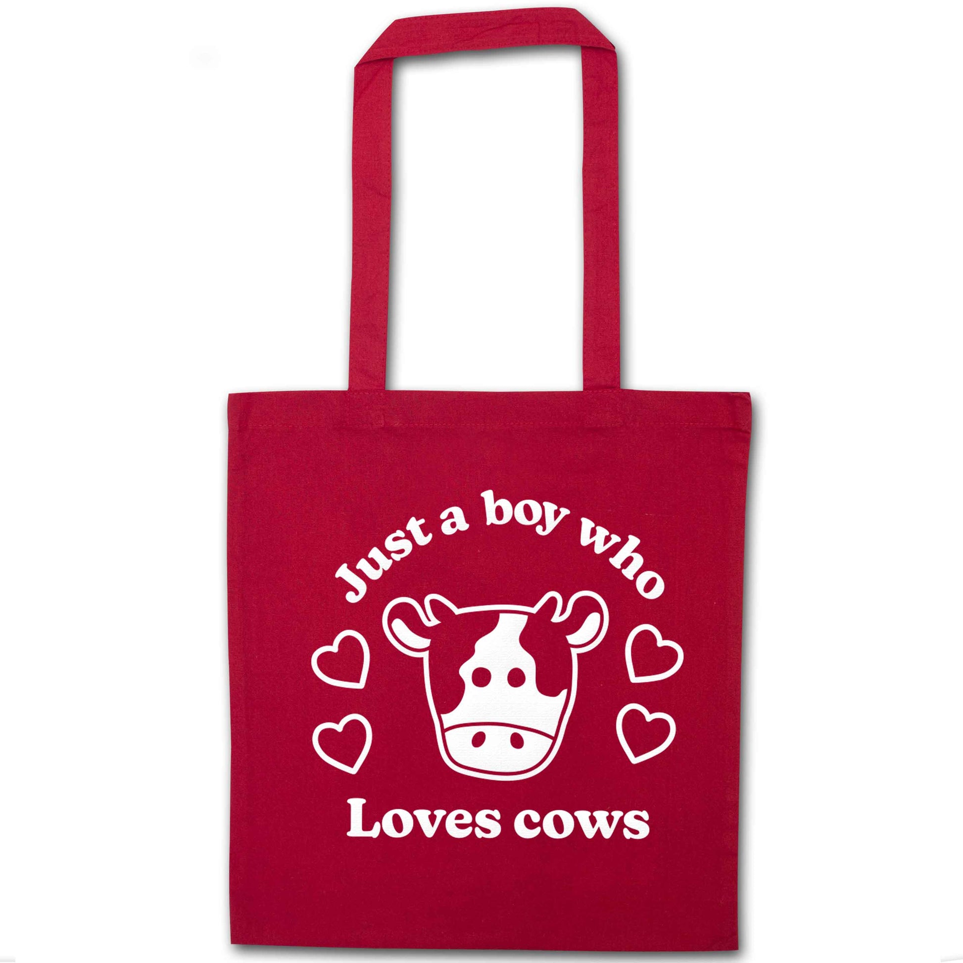 Just a boy who loves cows red tote bag