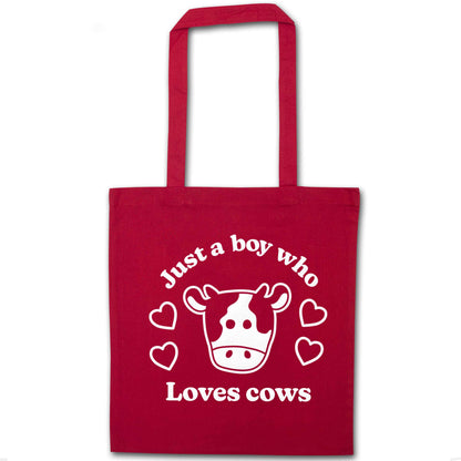Just a boy who loves cows red tote bag