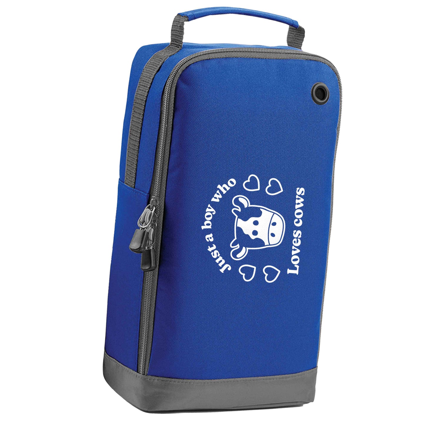 Just a boy who loves cows blue sports shoe bag horizontal print
