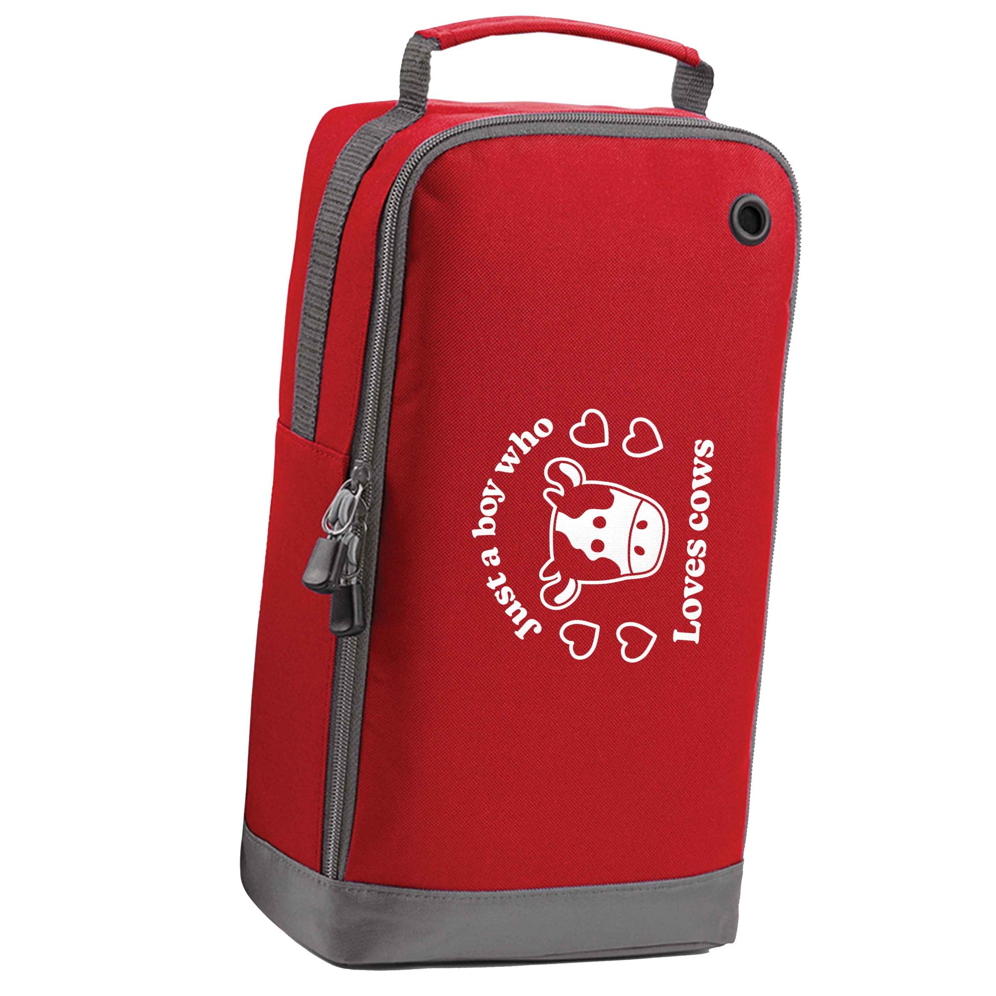 Just a boy who loves cows red sports shoe bag horizontal print
