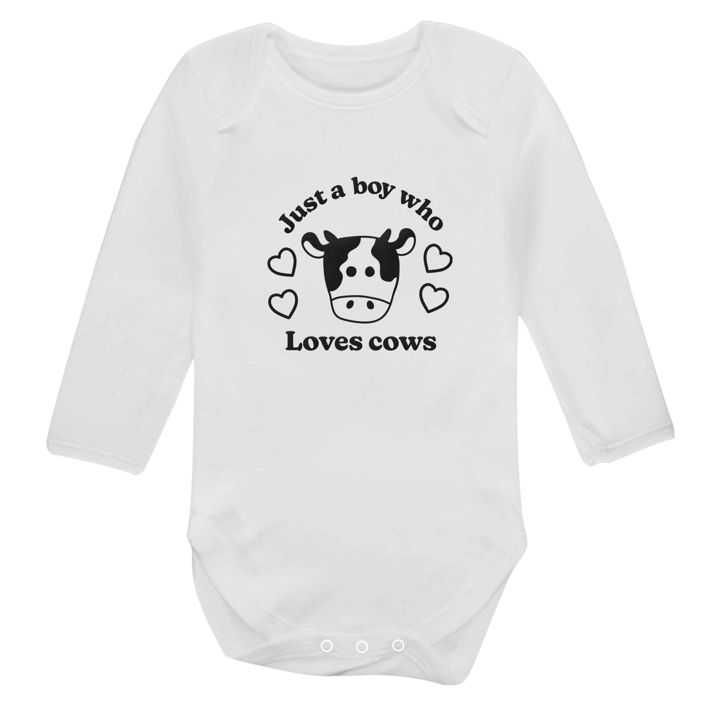 Just a boy who loves cows baby bodysuit long sleeved white 6-12 months