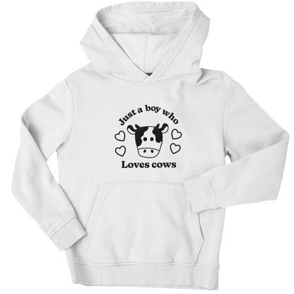 Just a boy who loves cows children's white hoodie 12-13 Years
