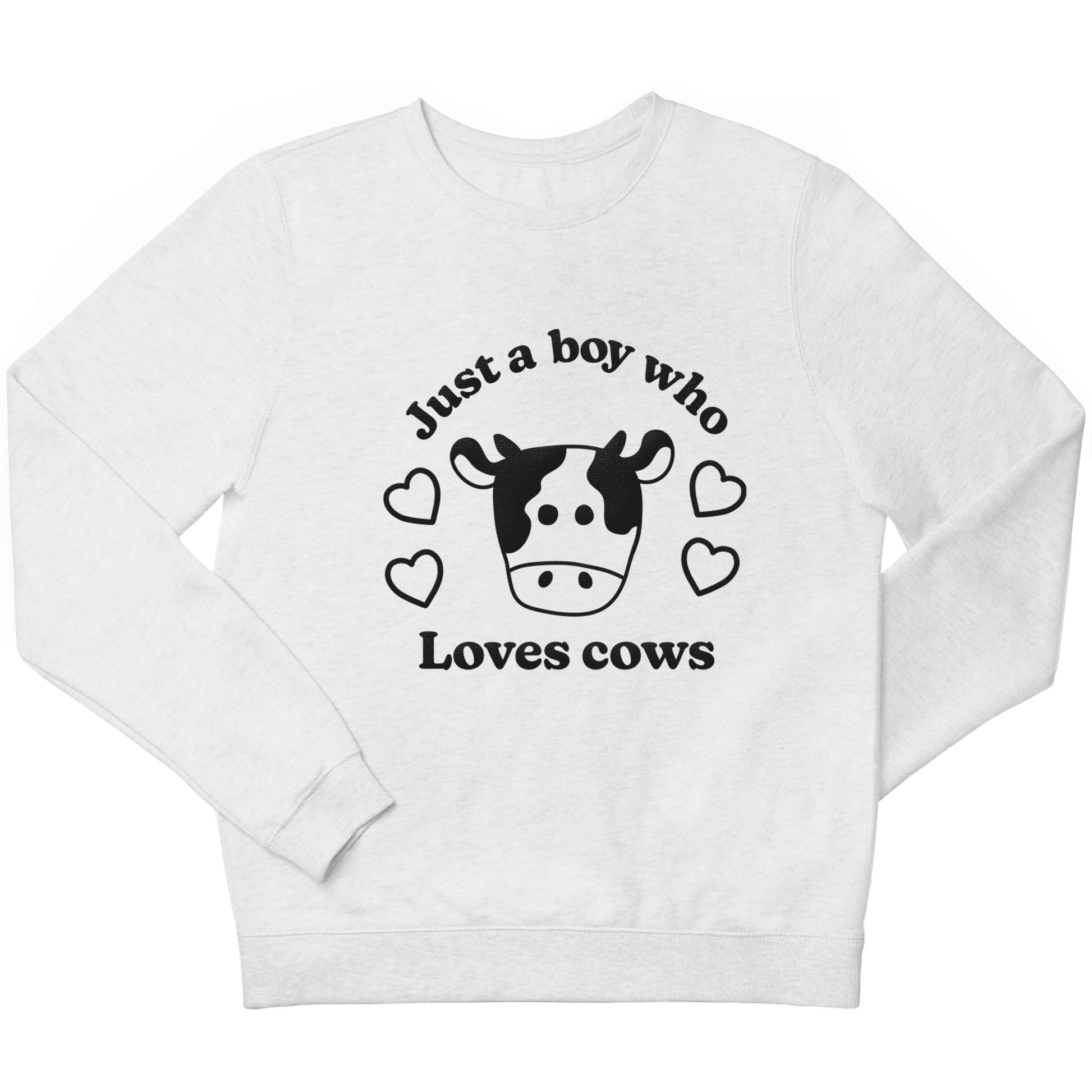 Just a boy who loves cows children's white sweater 12-13 Years
