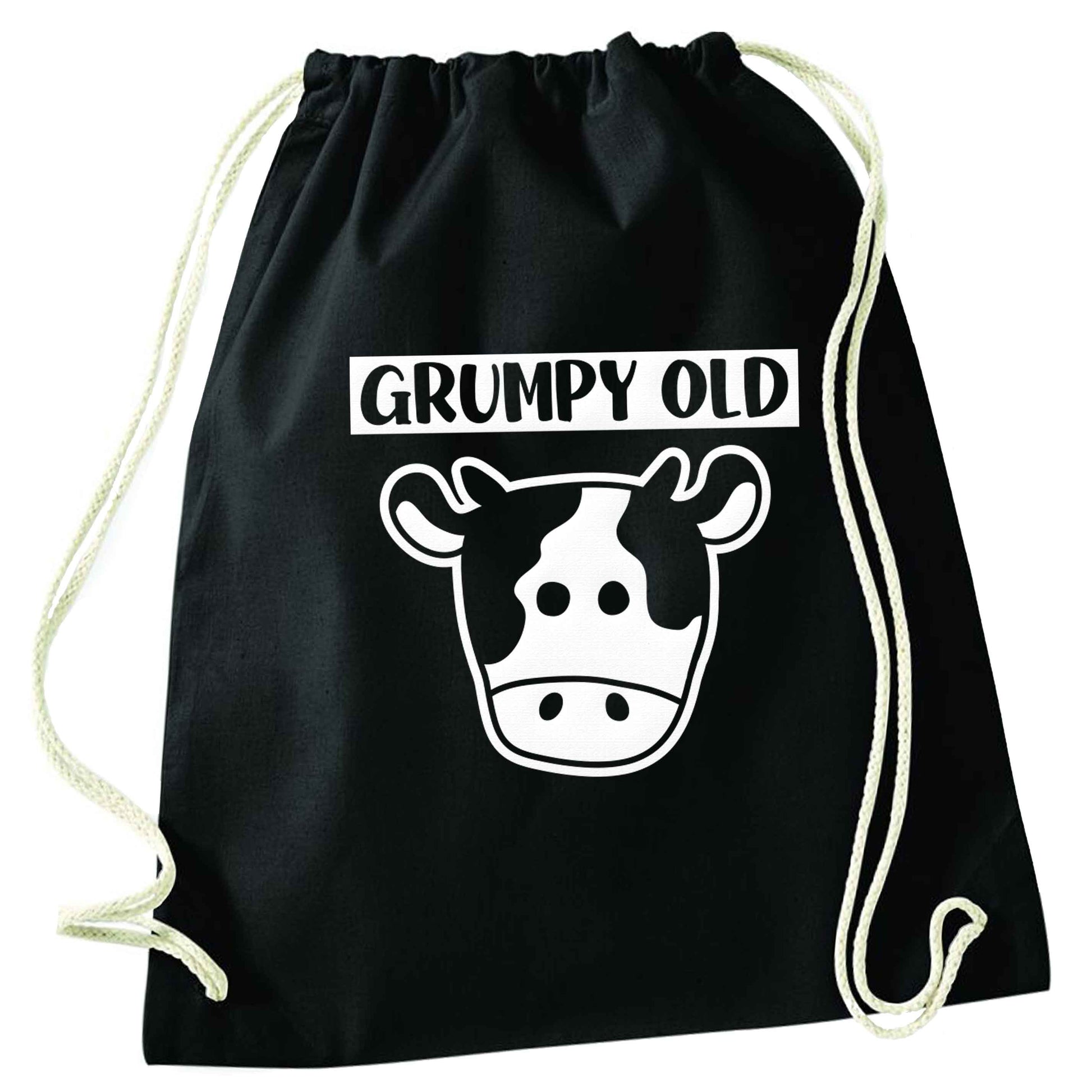 Grumpy old cow black drawstring bag