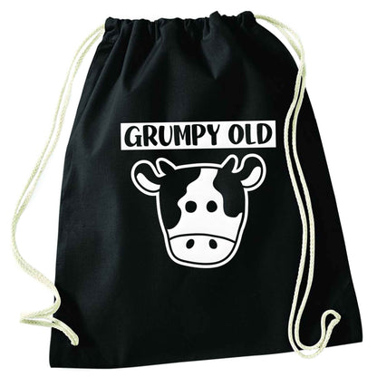 Grumpy old cow black drawstring bag