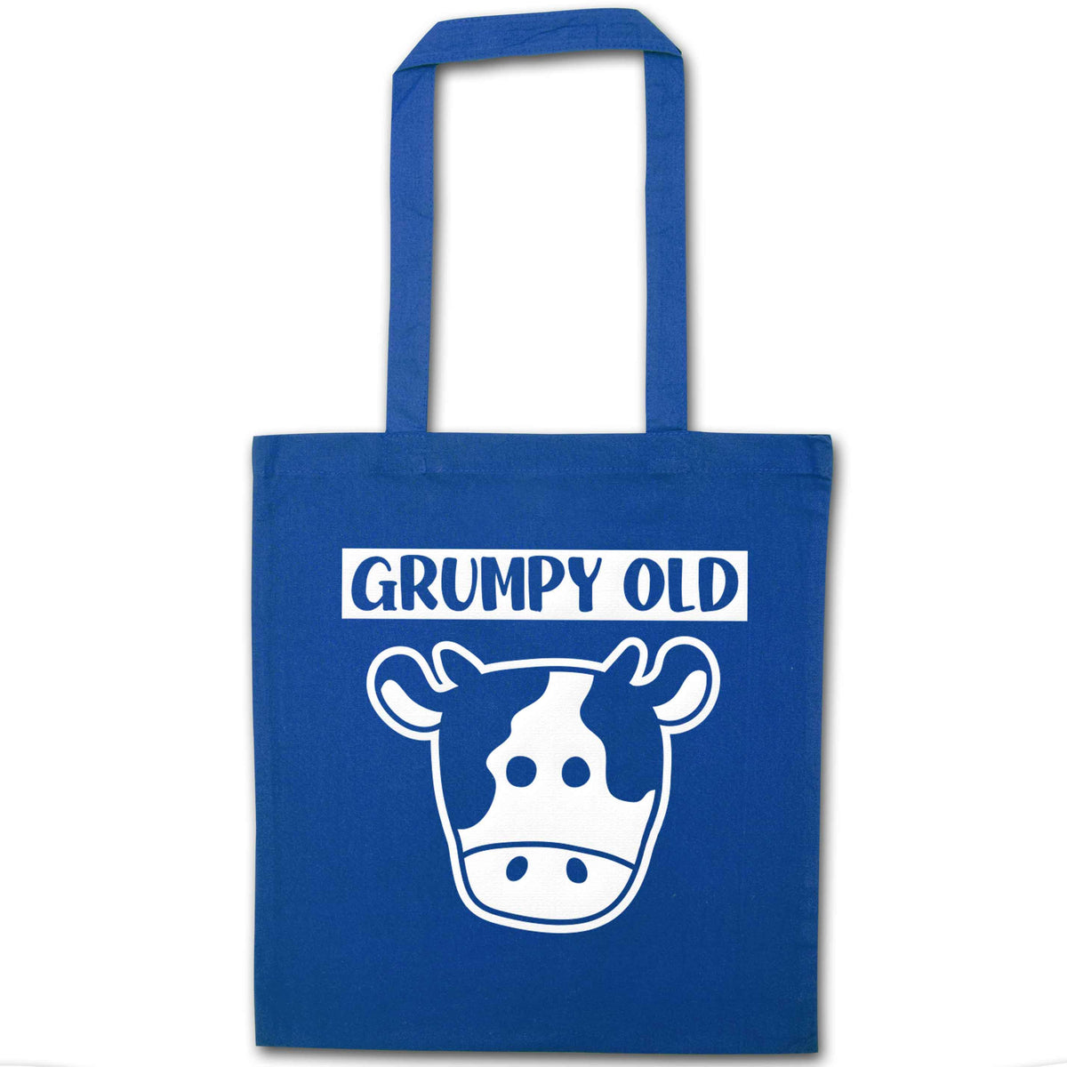 Grumpy old cow blue tote bag