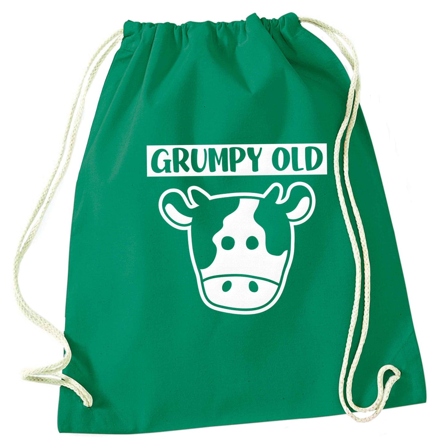Grumpy old cow green drawstring bag