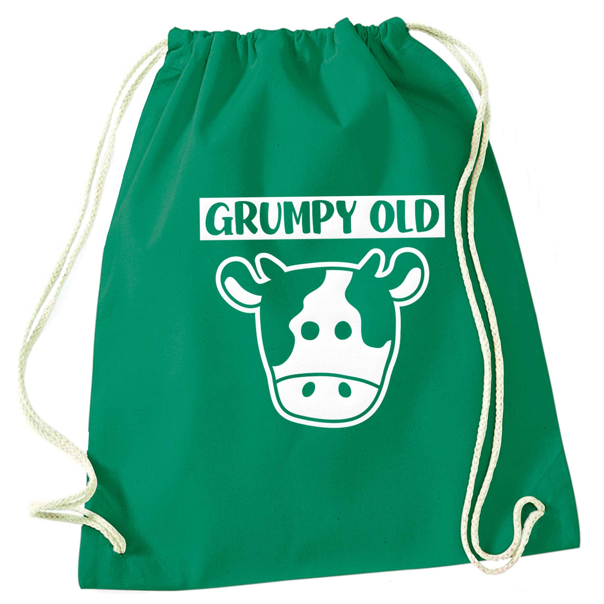 Grumpy old cow green drawstring bag