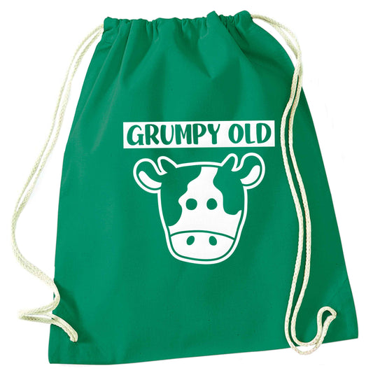 Grumpy old cow green drawstring bag