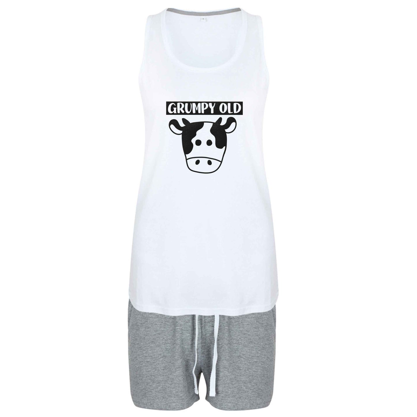 Grumpy old cow size XL women's pyjama shorts set in pink 