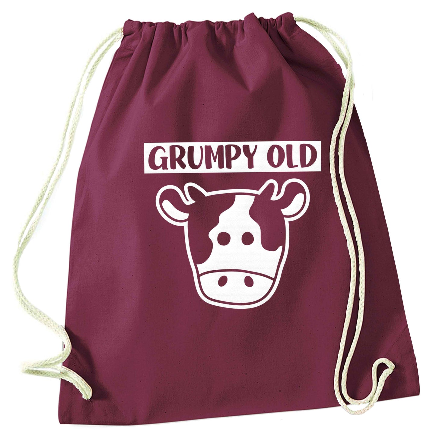 Grumpy old cow maroon drawstring bag