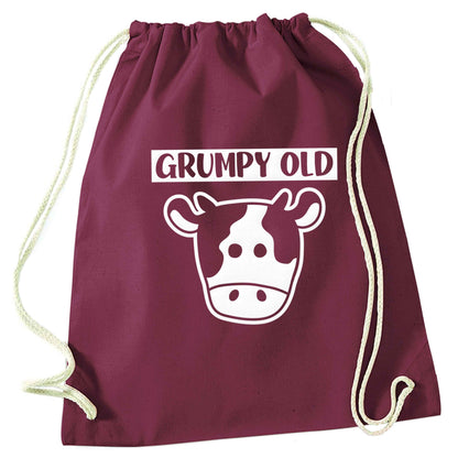 Grumpy old cow maroon drawstring bag