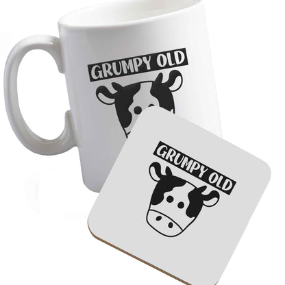 10 oz Ceramic mug and coaster Grumpy old cow both sides