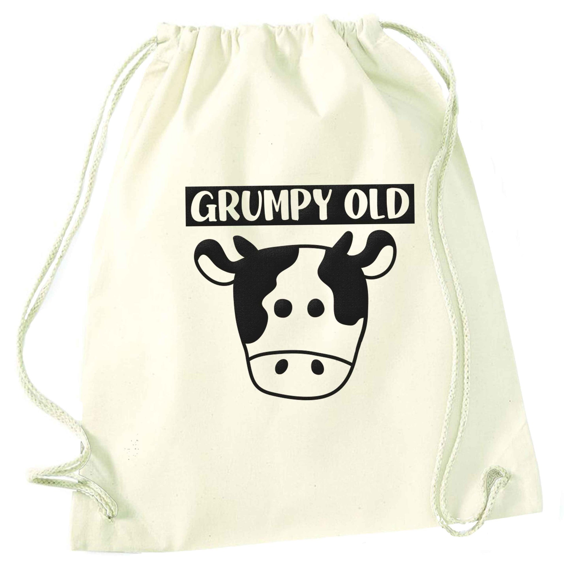 Grumpy old cow natural drawstring bag