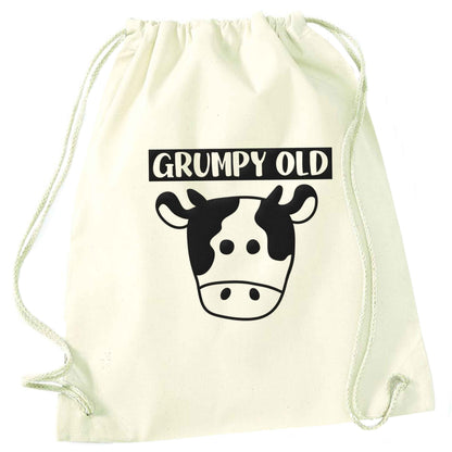 Grumpy old cow natural drawstring bag