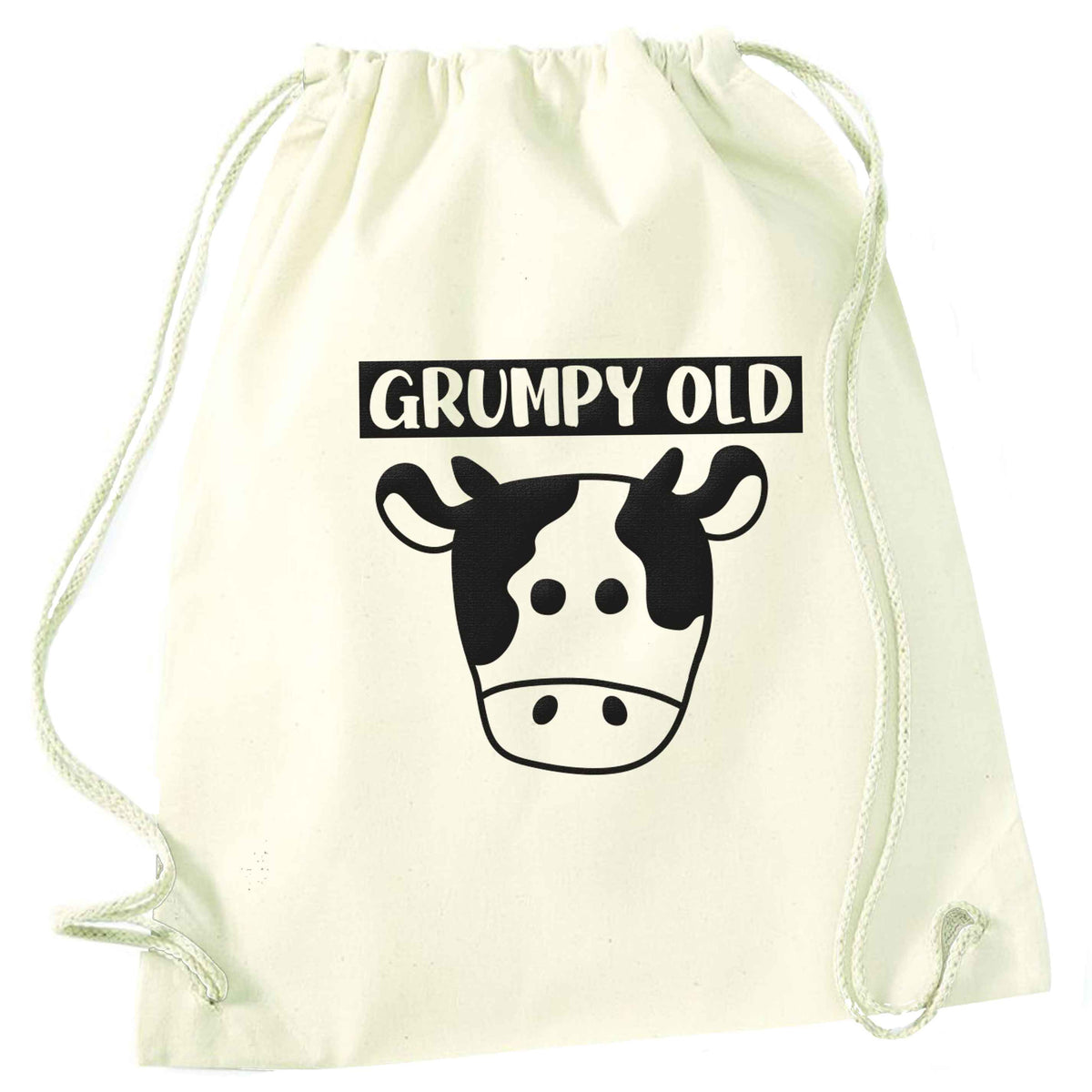 Grumpy old cow natural drawstring bag