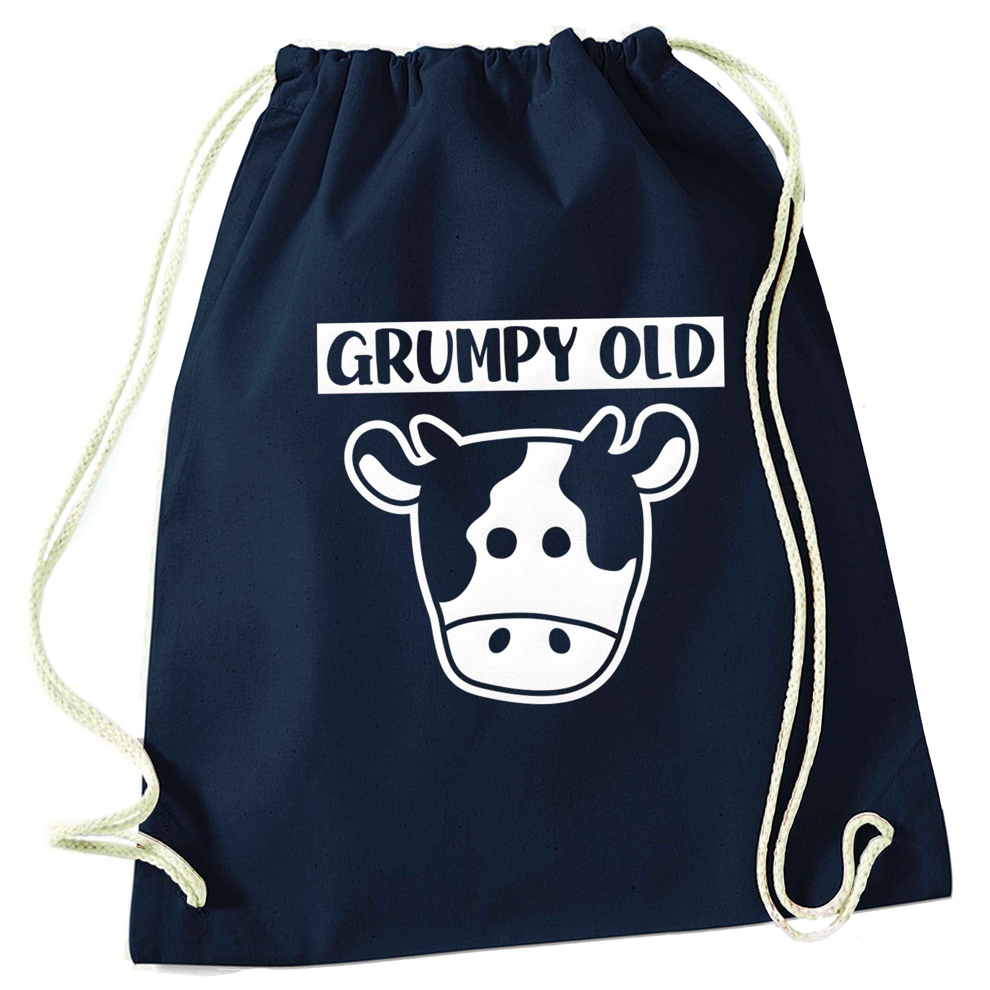 Grumpy old cow navy drawstring bag