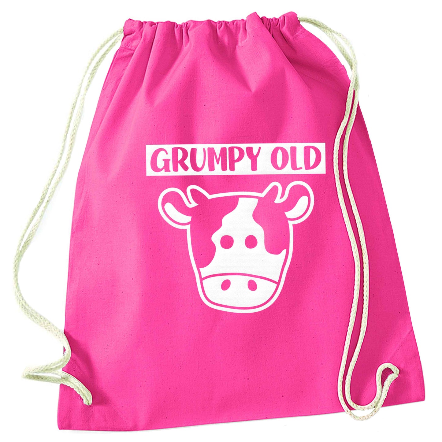 Grumpy old cow pink drawstring bag