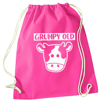 Grumpy old cow pink drawstring bag