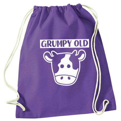 Grumpy old cow purple drawstring bag