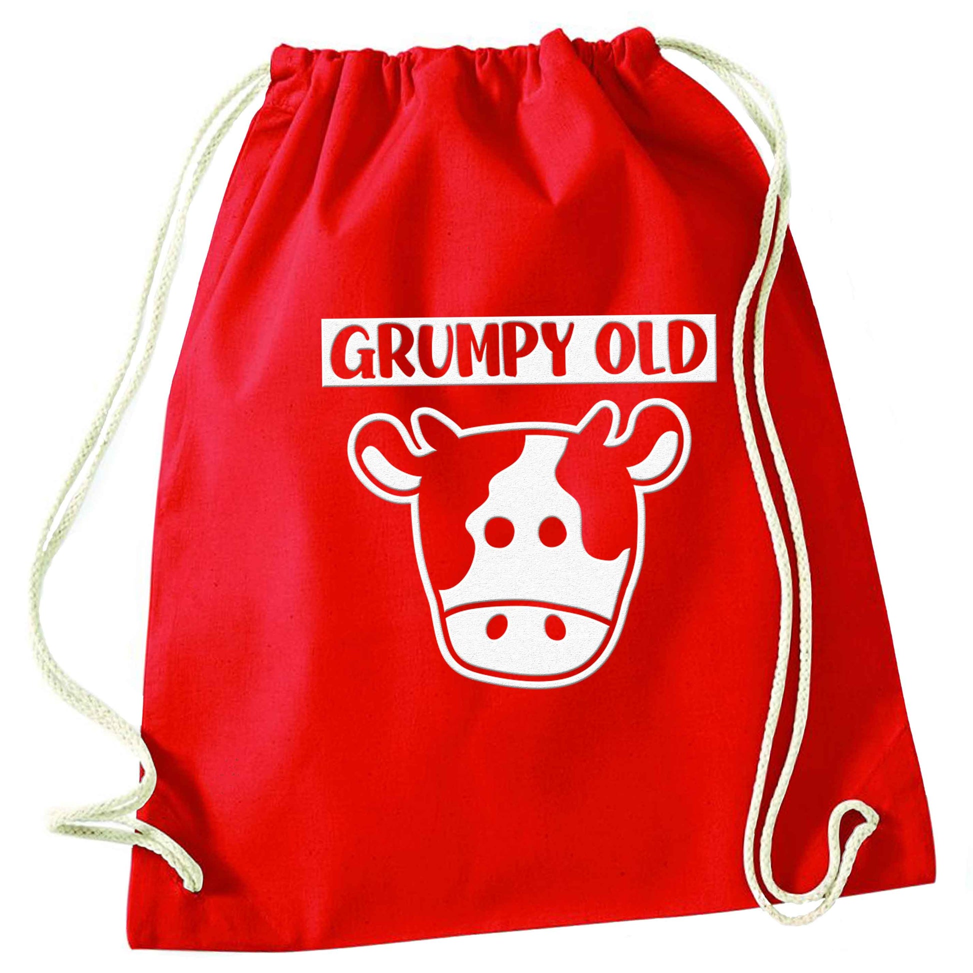 Grumpy old cow red drawstring bag 