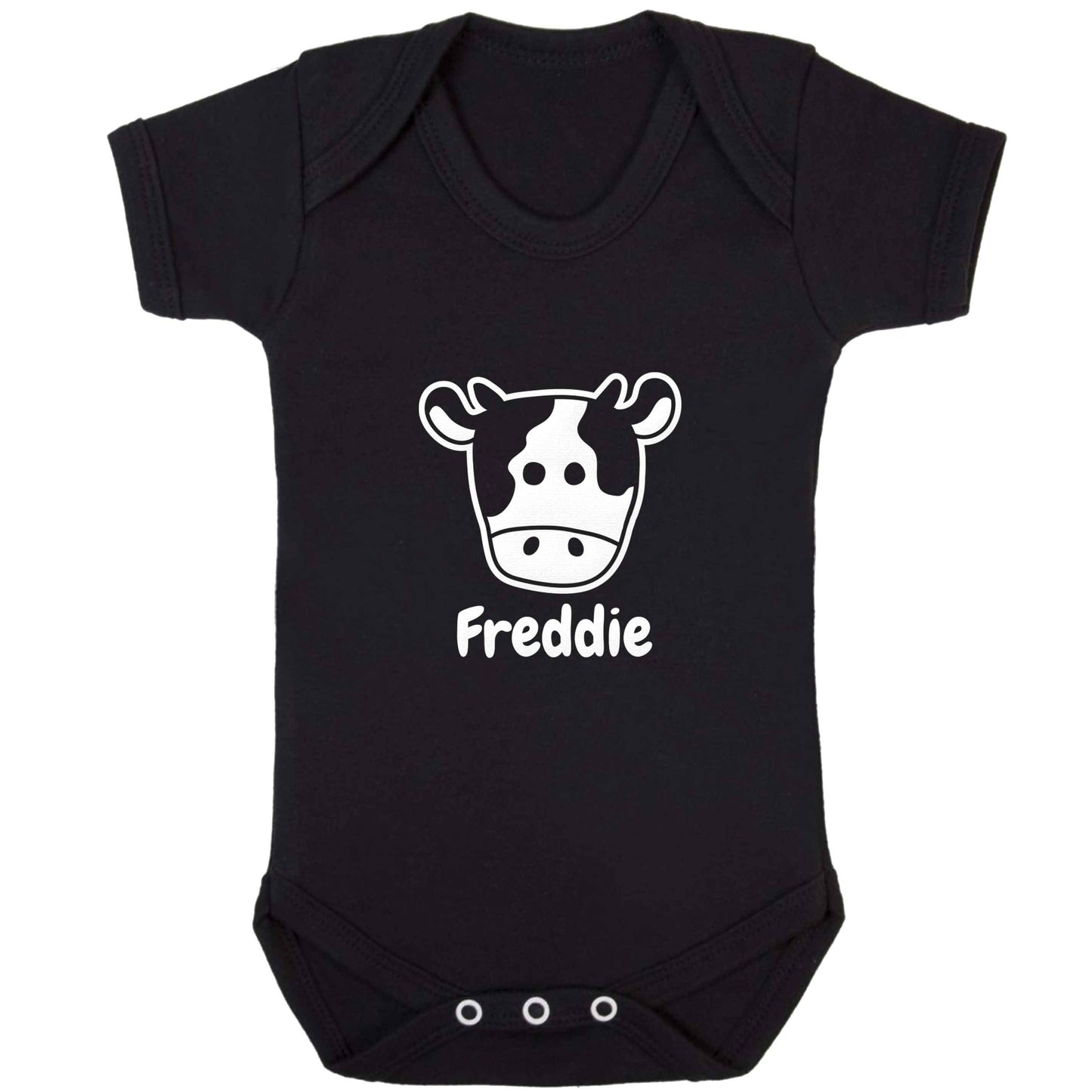 Personalised cow illustration with any name baby bodysuit black 18-24 months