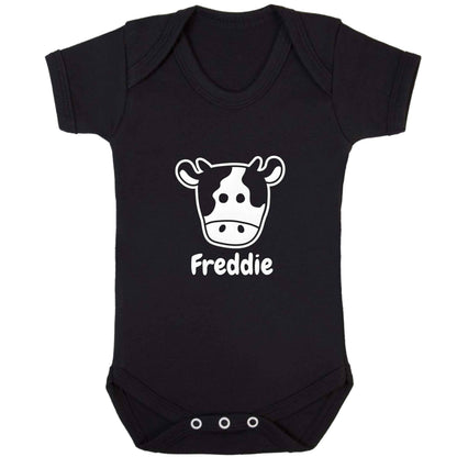 Personalised cow illustration with any name baby bodysuit black 18-24 months