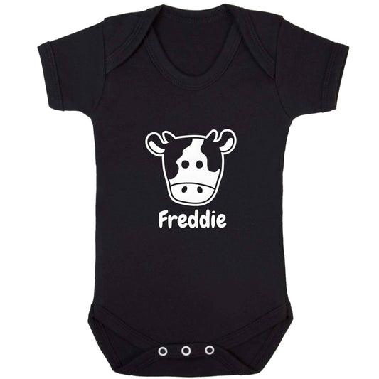 Personalised cow illustration with any name baby bodysuit black 18-24 months