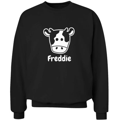 Personalised cow illustration with any name adult's unisex black sweater 2XL