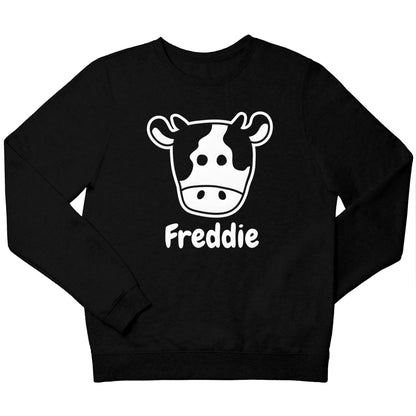 Personalised cow illustration with any name children's black sweater 12-13 Years