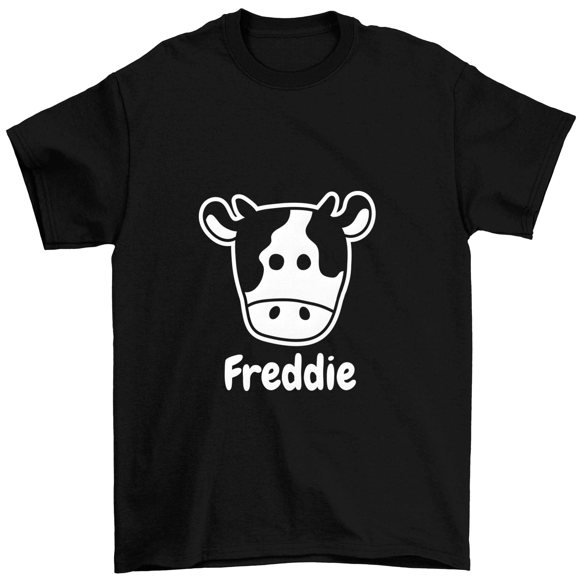 Personalised cow illustration with any name Children's black Tshirt 12-13 Years
