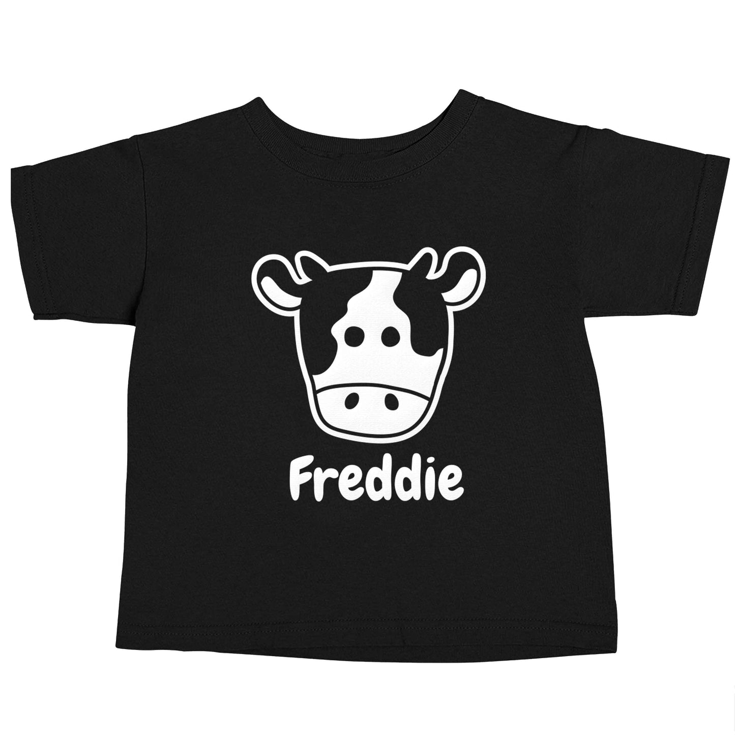 Personalised cow illustration with any name Black baby toddler Tshirt 2 years